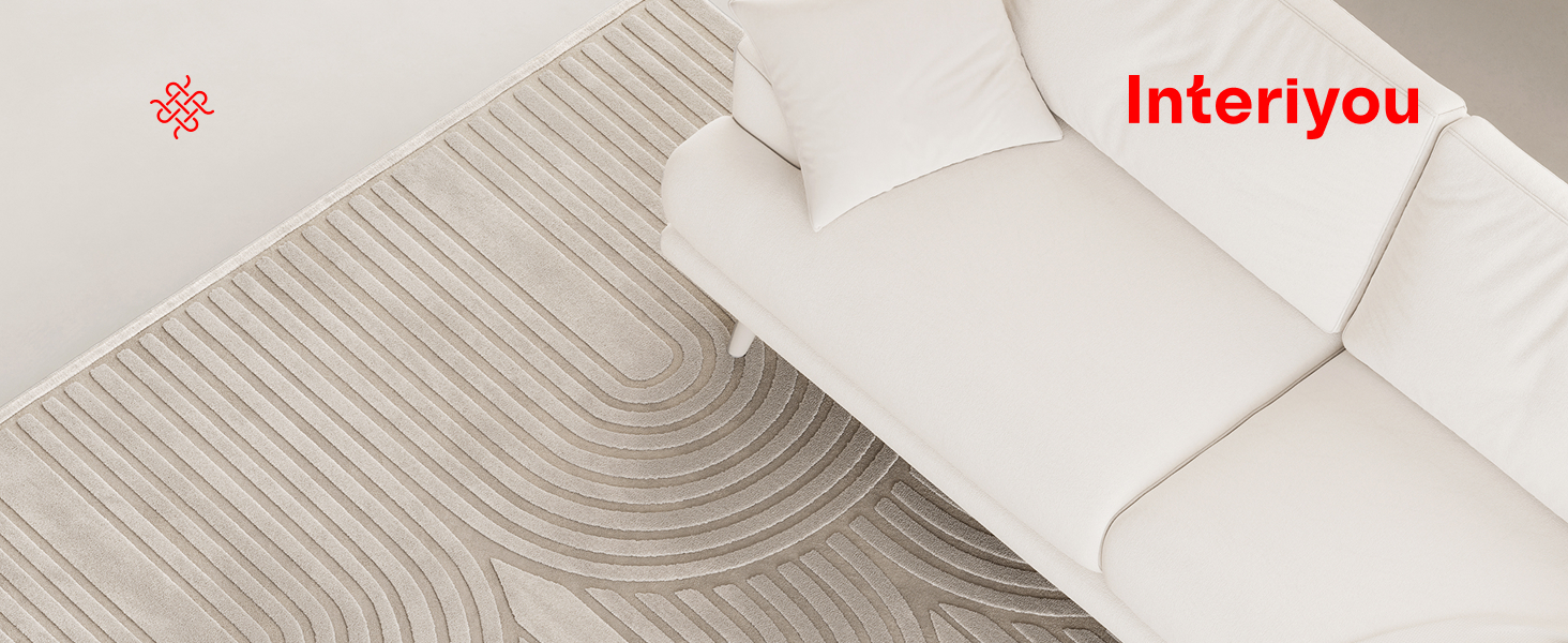 Килим Interiyou для вітальні/спальні/дитячої Cannes, 120x170 см, кремовий - короткий ворс, скандинавський бохо, геометричний малюнок, високий/низький ворс