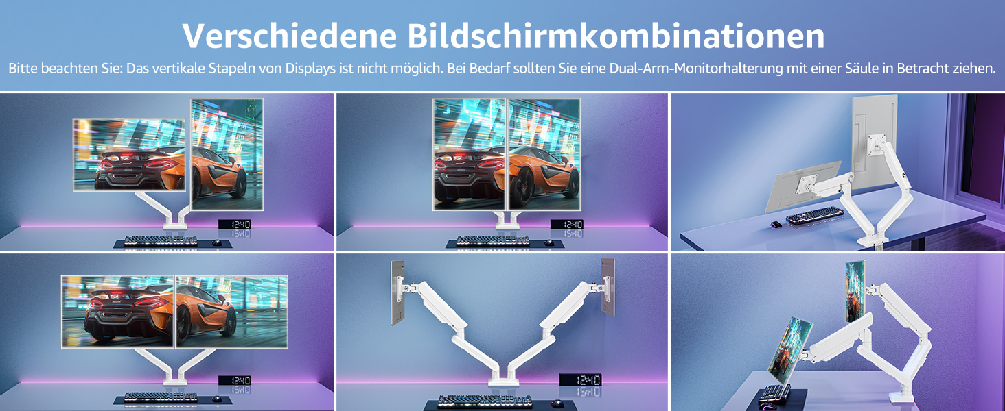 Кріплення для монітора ELIVED EV6012W: підставка для 2 моніторів (13-32 дюйми, 2-9 кг, VESA 75/100mm, регульована, білий)