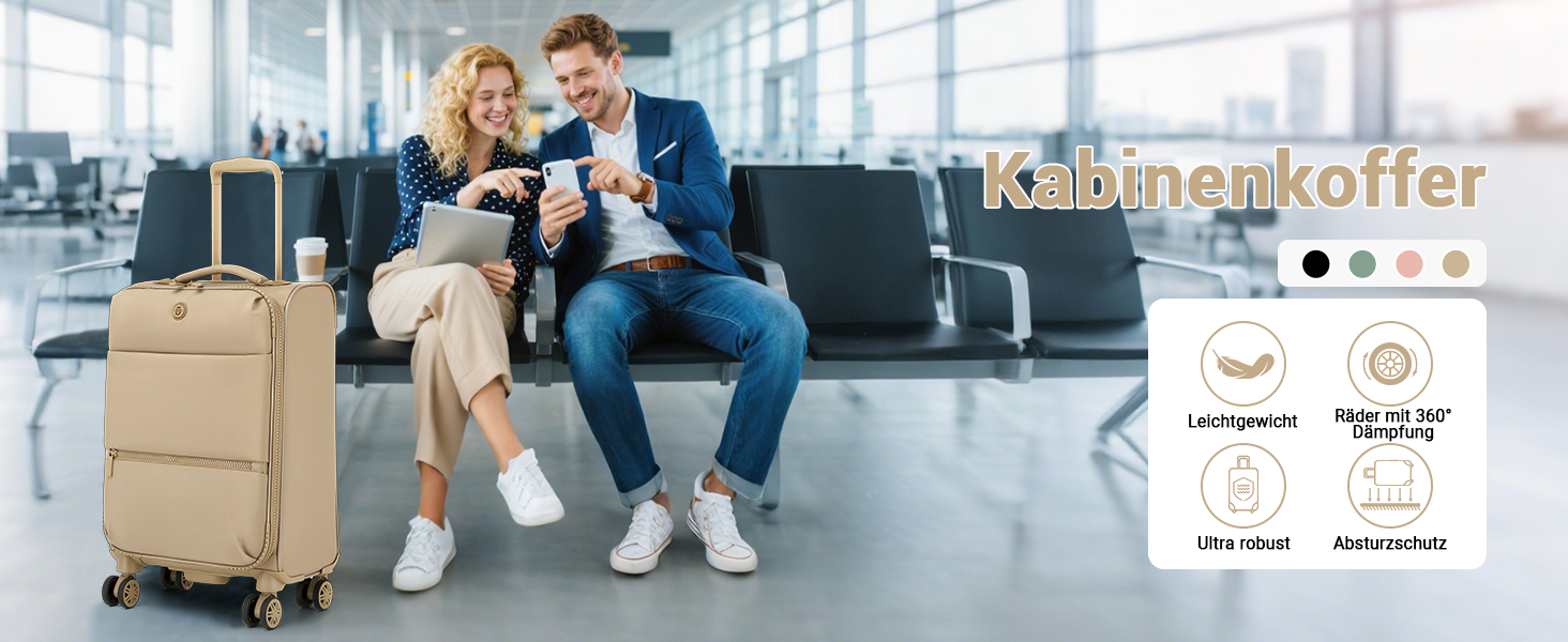 Чемодан Miss Lulu ручної об'єм, 59.5 x 36.5 x 25 см, зелений, з відділенням для мокрого/сухого, на 4 колесах, для коротких поїздок та ділових подорожей