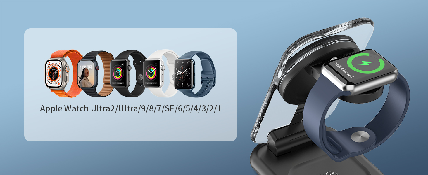 MagSafe Зарядна станція 3-в-1: Бездротовий зарядний пристрій для Apple Watch Series 9/Ultra 2/1, iPhone 16/15/14/13/12, AirPods - Чорний