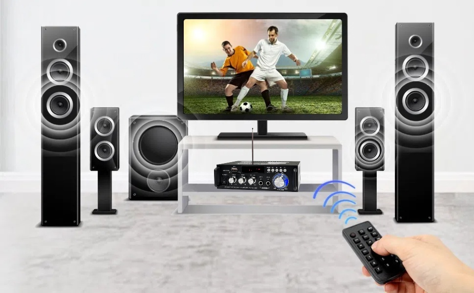 600Вт міні підсилювач цифровий Bluetooth стерео для дому та авто, USB, SD, FM, мікрофон, HiFi, 12В/220В, 2-канальний, LCD, BT298A