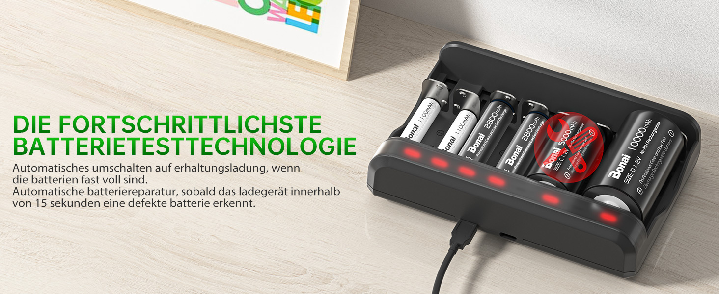 Універсальний зарядний пристрій для акумуляторів BONAI з LED-індикатором, інтелектуальний зарядний пристрій для AA AAA C D NI-MH акумуляторів