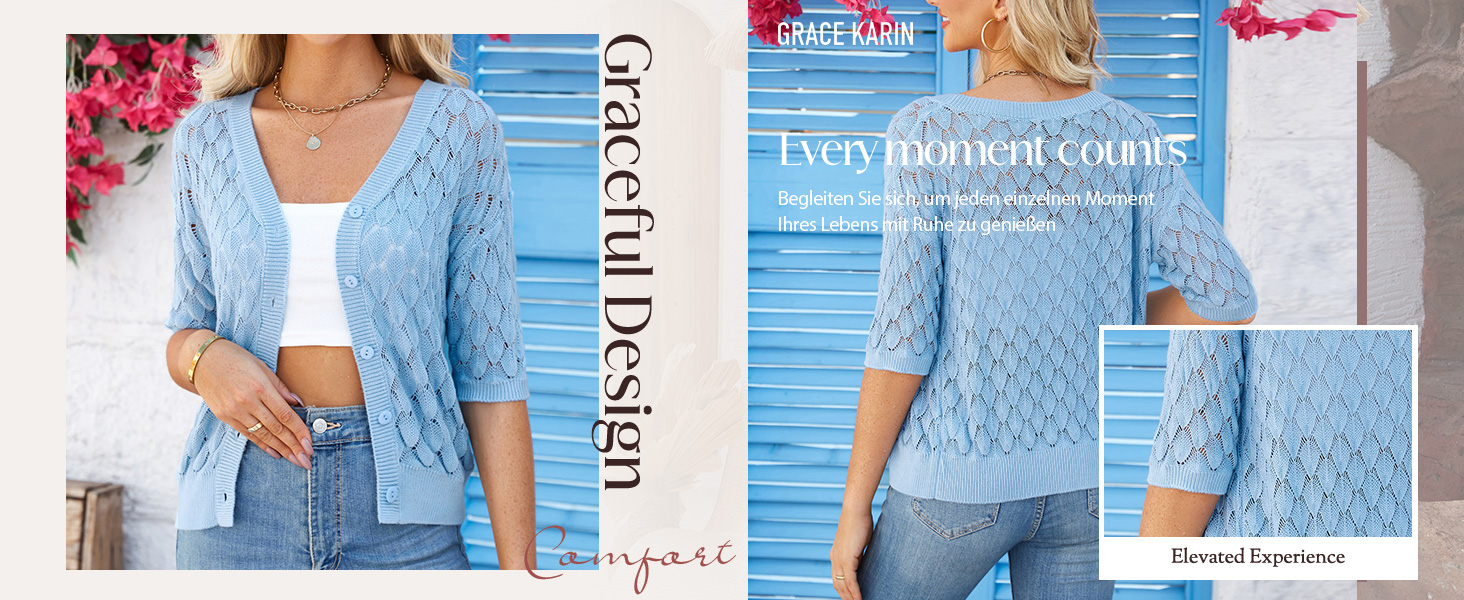 Кардиган Grace Karin короткий бежевий, повсякденний та елегантний, з ґудзиками - S