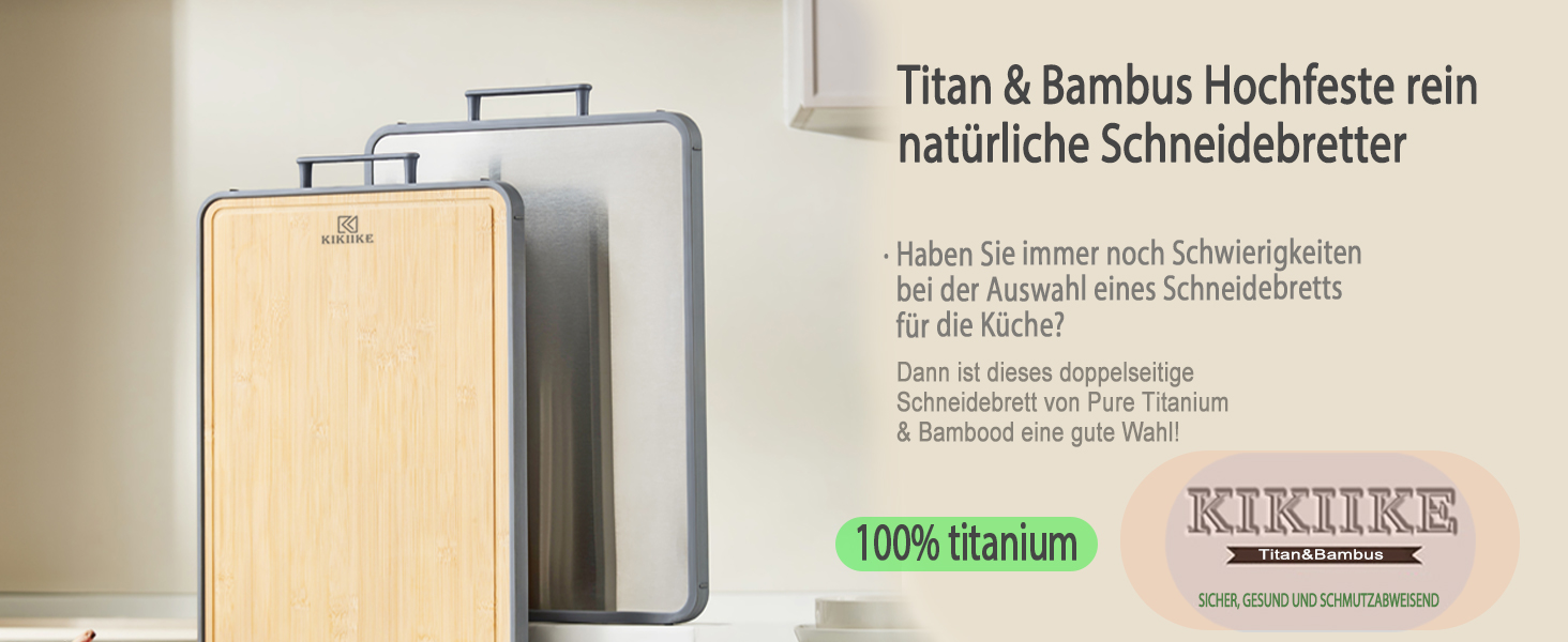 Двостороння бамбукова дошка для нарізання Titan з титаном та бамбуком, для кухні, преміум-якість, антипригарне покриття, довговічна та легка у догляді