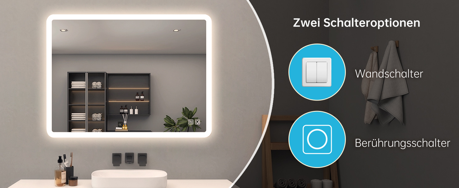 Дзеркало для ванної кімнати LISA LED 70x50 см з підсвічуванням, сенсорне регулювання, антизапар, 3 кольори світла, для ванної, туалету, коридору