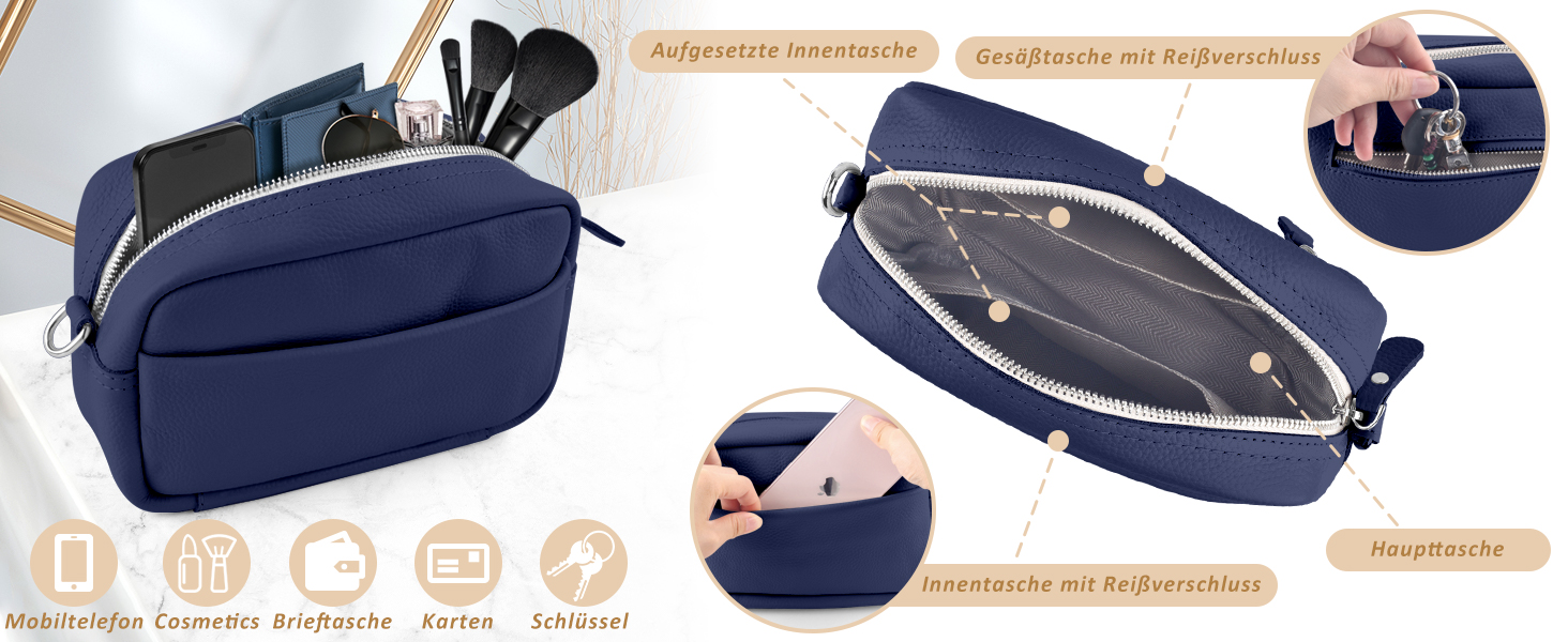 Сумка жіноча BROTOU через плече зі шкіри, крос-боді, чорна. Маленька сумка з 3 відділеннями та широким ременем