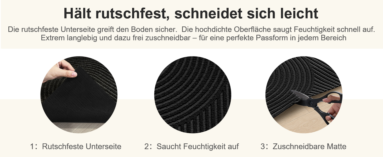 Килимок вхідний FEOMOS 60x90 см, протиковзний вологопоглинаючий килим для дому, передпокою та кухні, чорний