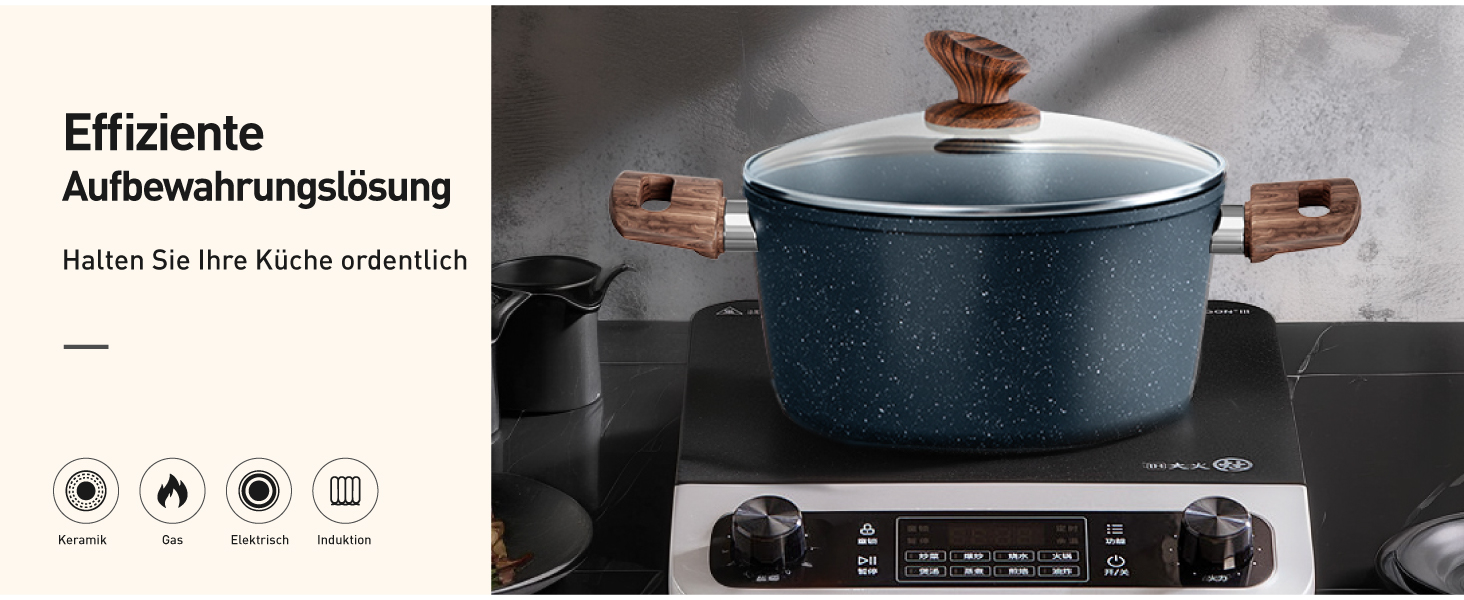 Набір посуду для індукційної плити DishDelight Granit 12 предметів з антипригарним покриттям блакитного кольору (каструлі, сковороди з кришками)