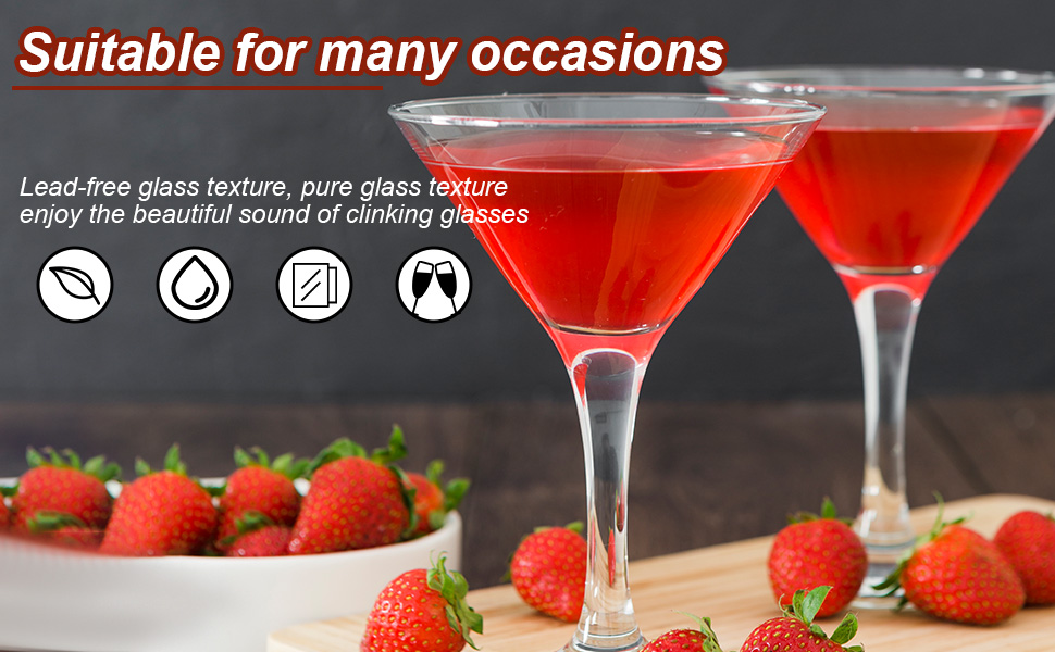 Набір келихів для мартини, 6 шт, 160 мл. Прозорі келихи для коктейлів з ніжкою, багаторазові, BPA-free, придатні для миття в посудомийній машині. Ідеально для барів, Margarita, Whiskey, Gin, Tequila