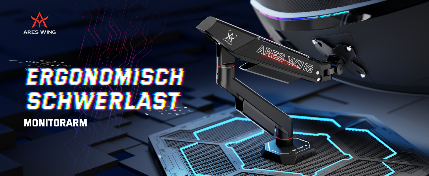 Кронштейн для монітора ARES WING для плоских та вигнутих екранів 17-40 дюймів, регульований тримач з VESA 75/100 мм, навантаження до 12 кг, чорний