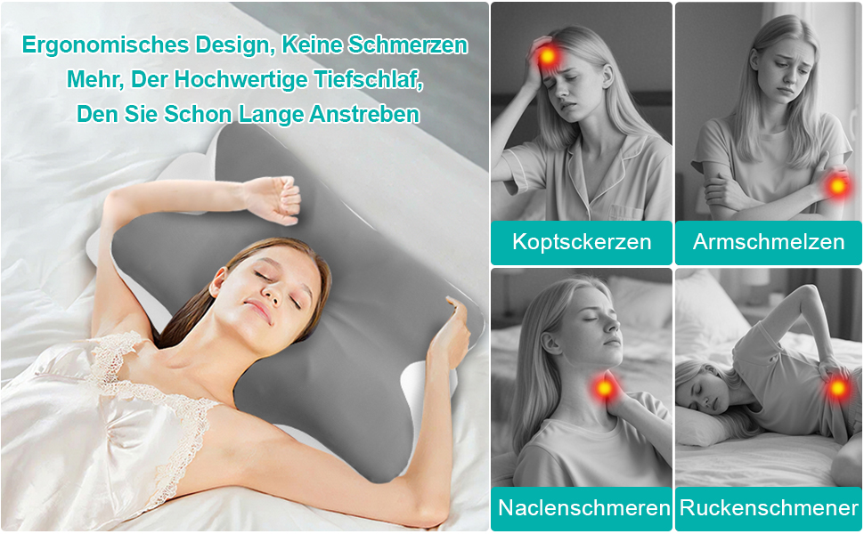 Ортопедична подушка Omtofo з піною з пам'яті для шиї, спини та сну на животі, 63 x 42.5 x 13.8/9 см