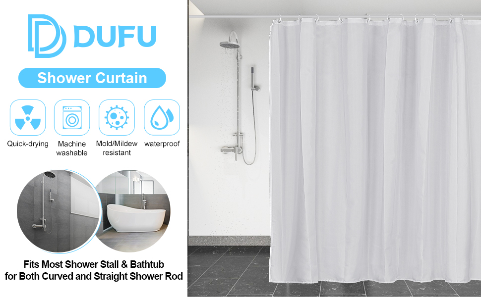 Шторка для душу DUFU, водонепроникна, миється | Швидковисихаюче поліестерне полотно з 12 гачками | Напівпрозора захисна шторка для ванни (180x200 см, Темно-сірий)