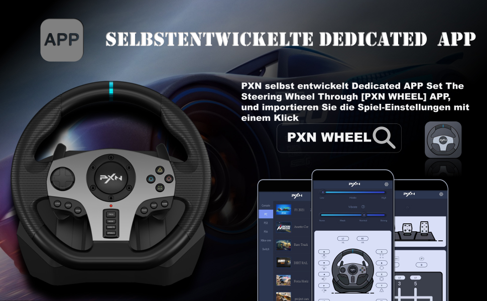 Ігрове кермо PXN V9 з педалями та перемиканням передач - для PC, Xbox, PS4, PS3, 270/900 градусів, з функцією Tool-App та вібрацією