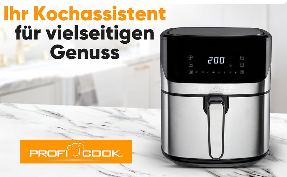 Фритюрниця ProfiCook® Heißluftfritteuse 6.5L з нержавіючої сталі | Airfryer з 8 програмами | Без масла та жиру | 80°C - 200°C | Модель 2025