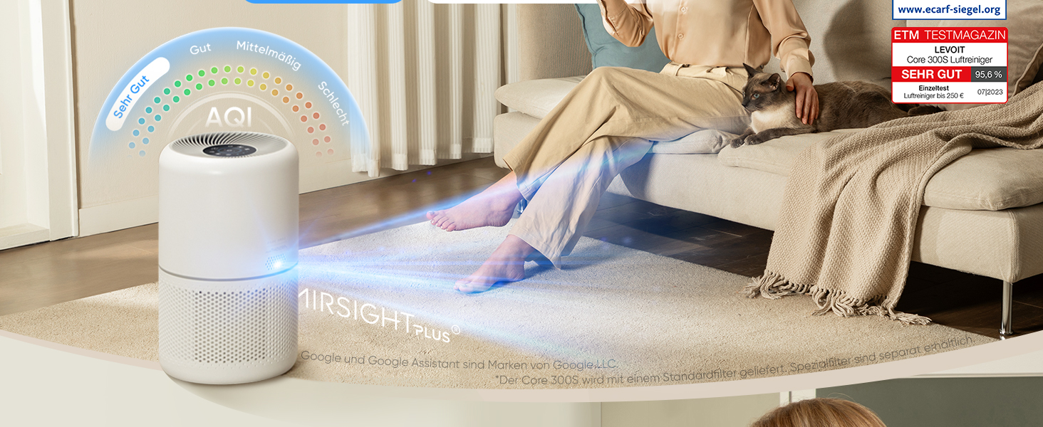 Повітряочисник LEVOIT з HEPA-фільтром: видаляє 99,97% цвілі, пилу, пилку, шерсті тварин. Індикатор якості повітря, автоматичний режим, CADR 240 м³/год для кімнат до 50 м², 22 дБ (нічний режим), таймер, білий