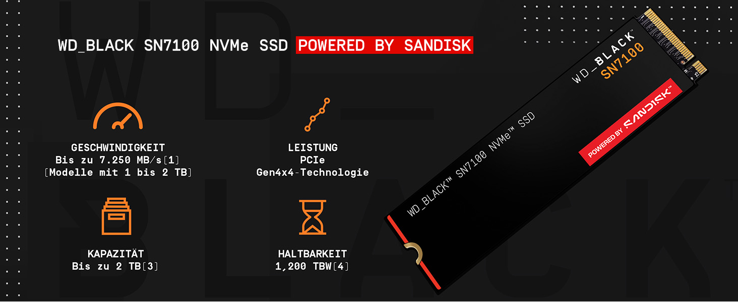 SSD WD_BLACK SN7100 NVMe 4TB - Високопродуктивний накопичувач для ігор (PCIe Gen4, 7250 МБ/с, M.2 2280)