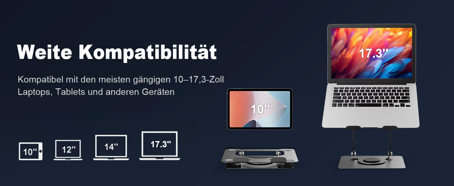 Підставка для ноутбука GRIFEMA GB1050, регульована по висоті, 360° обертання, ергономічна та з вентиляцією, сумісна з MacBook, Dell та ноутбуками 11-17 дюймів, чорна