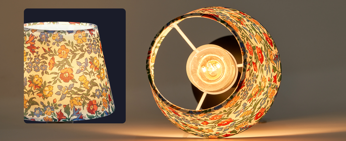 Акумуляторна настільна лампа: портативна, з регулюванням яскравості, для дому та саду. Тканинний абажур, античний метал, квітковий принт