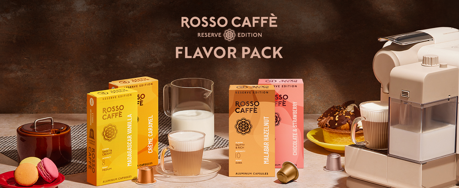Капсули ROSSO CAFFÈ Nespresso Reserve Edition (80 шт.) - 8 сортів преміум еспресо, суміш, сумісні з Nespresso, Made in Italy
