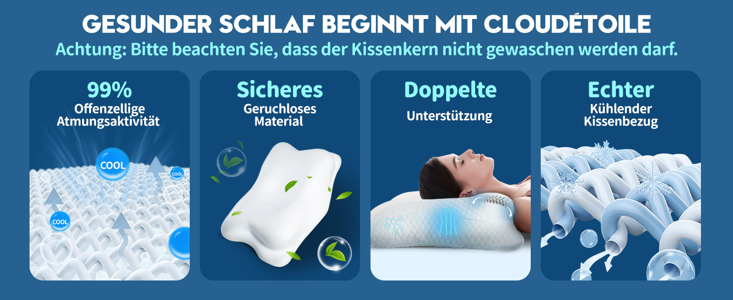 Ортопедична подушка CloudÉtoile з Memory Foam 2-в-1: ергономічна подушка для сну на боці, спині та животі. Біла, 64x38x12 см.