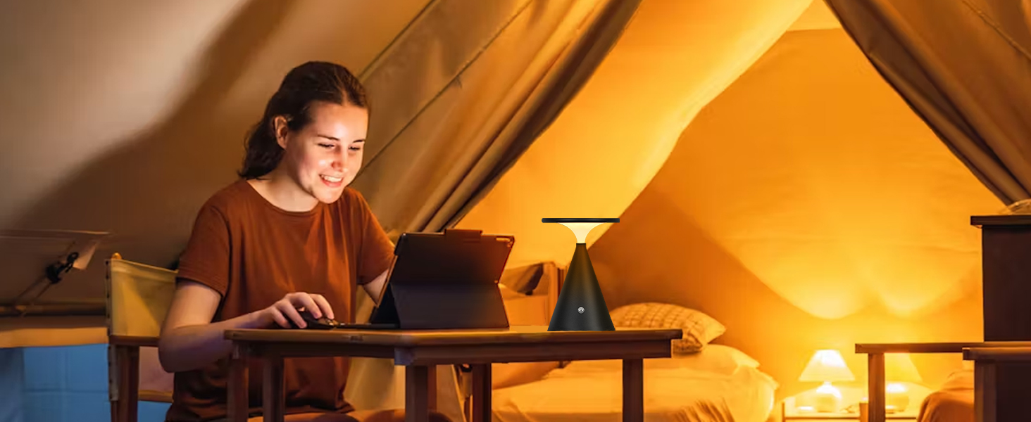 Світлодіодна настільна лампа бездротова LED акумуляторна, димуєма, 4000mAh, для приміщення та вулиці, сенсорна, 3 кольори, регульована яскравість, стильна (1 шт., чорна)