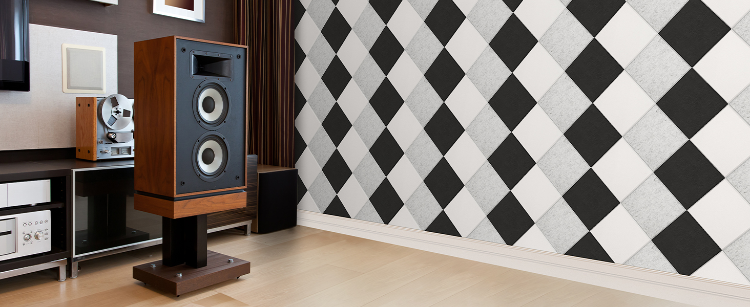 Акустичні панелі TONOR самоклеючі, квадратні 30x30x0,9 см, звукопоглинаючі плити з поліестеру високої щільності для стін, стелі та дверей, білі (48 шт)