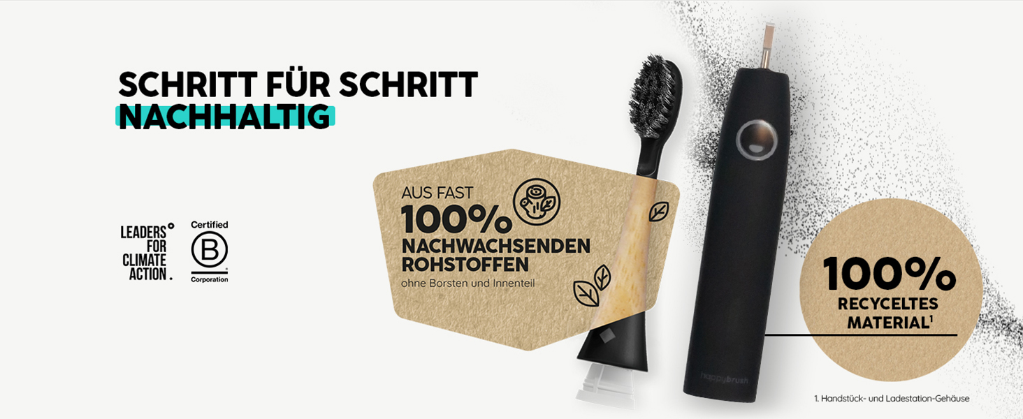 Електрична звукова зубна щітка happybrush® Eco Vibe 3 - Тест-переможець - 100 днів тестування. В комплекті 4 насадки. Чорний колір.
