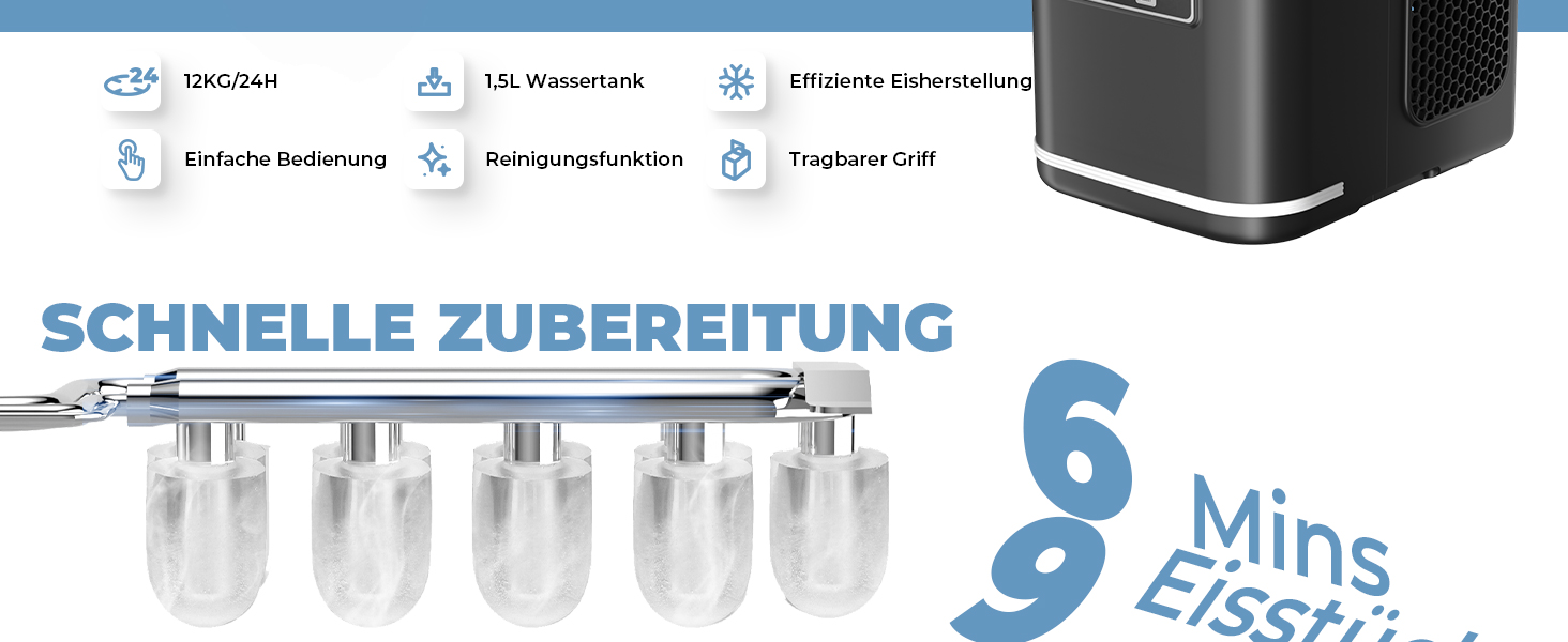 Acmeenjoy Ice Maker - Self-Cleaning Ice Machine for Kitchen, Bar, Office & Party - Makes 9 Ice Cubes in 6-8 Minutes, 12KG in 24H