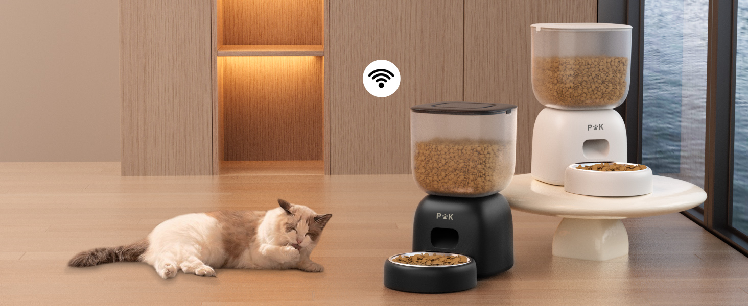 Автоматичний годівник для котів PUPPY KITTY з Wi-Fi керуванням через додаток, з нержавіючою чашею, функцією запису 10 секунд, 1-10 прийомів їжі на день (Бежевий)