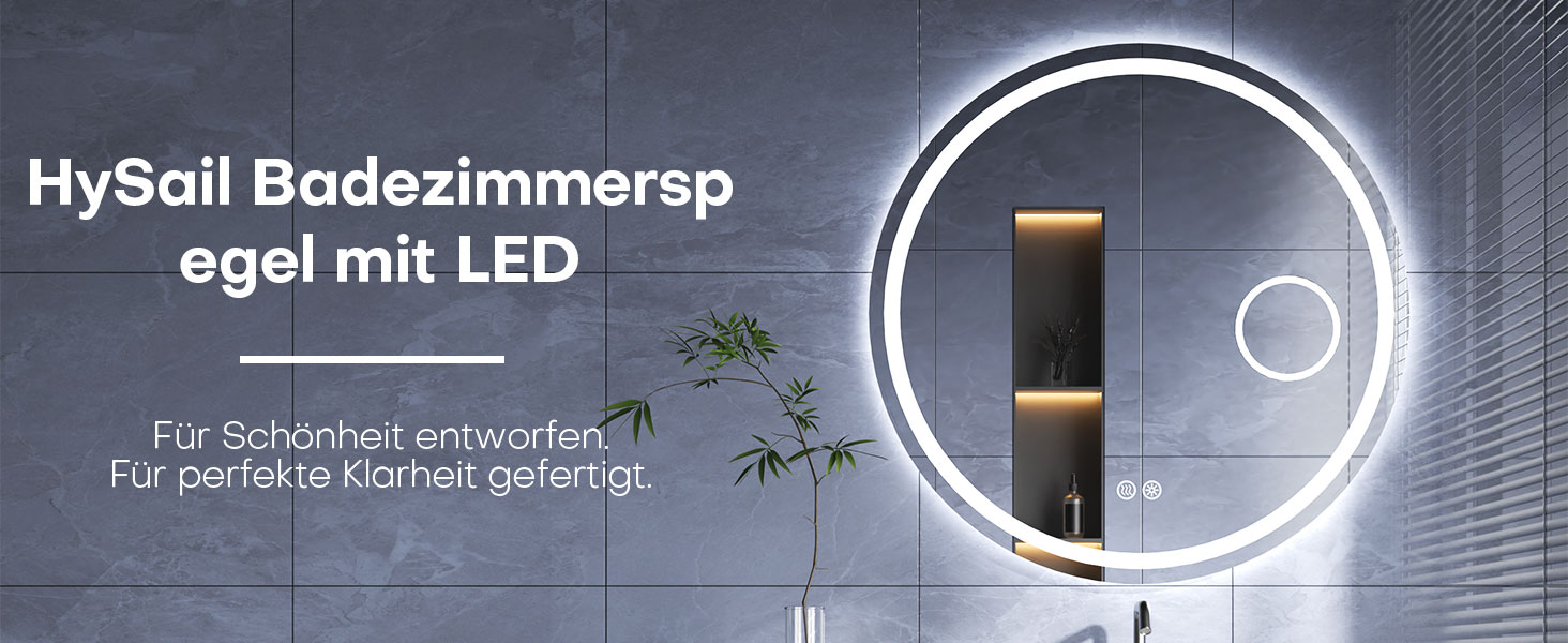 Дзеркало для ванної кімнати HySail з підсвічуванням, 5 мм високоякісне срібне скло, 3 колірні температури та регульована яскравість, настінне дзеркало з сенсорним вимикачем та антизапарюючим покриттям, кругле, 70 x 70 см