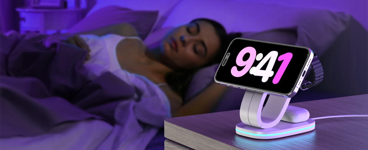 Зарядний пристрій Aimtel Schwanenhals 3-в-1 Qi2 MagSafe для Apple Watch, iPhone 17 Pro Max/17/16/15 та AirPods (30W) білий