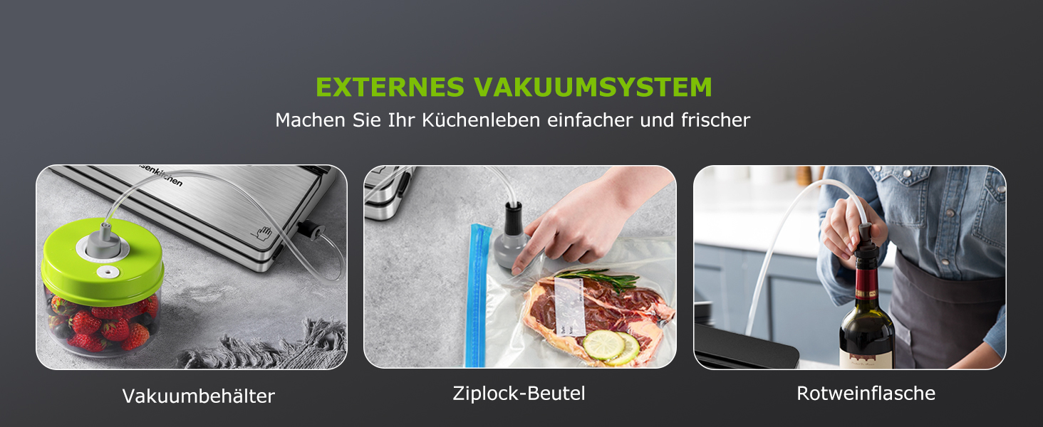 Вакуумний пакувальник Bonsenkitchen: 5 режимів, 8 л/хв, технологія Globefish, 100 пакетів, роликовий пакет