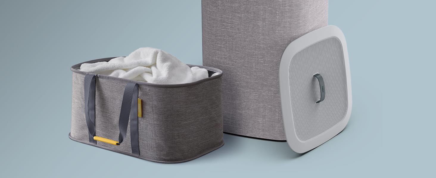 Joseph Joseph Laundry 2-Piece Set - Hold-All 35L Foldable Laundry Hamper and Tota 60L Laundry Basket with Lid with 2 Compartments and Removable Bags - Grey