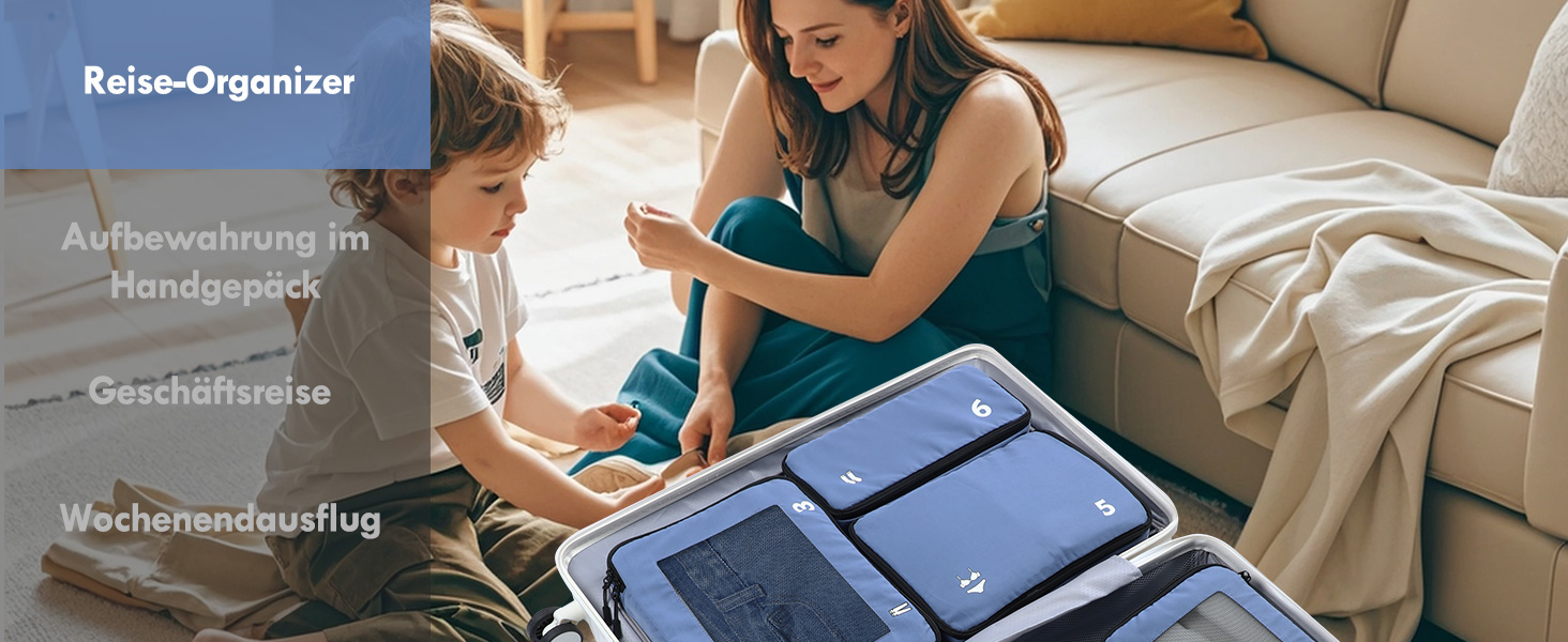 Органайзери для валізи, набір 8 шт. - Packing Cubes для подорожей, валізи та рюкзака (блакитний)