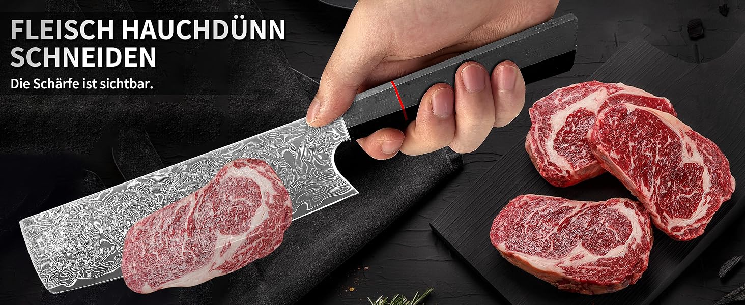 Японський ніж кухарський з дамаської сталі Plys: професійний ніж шеф-кухаря з чорним дерев'яним руків'ям