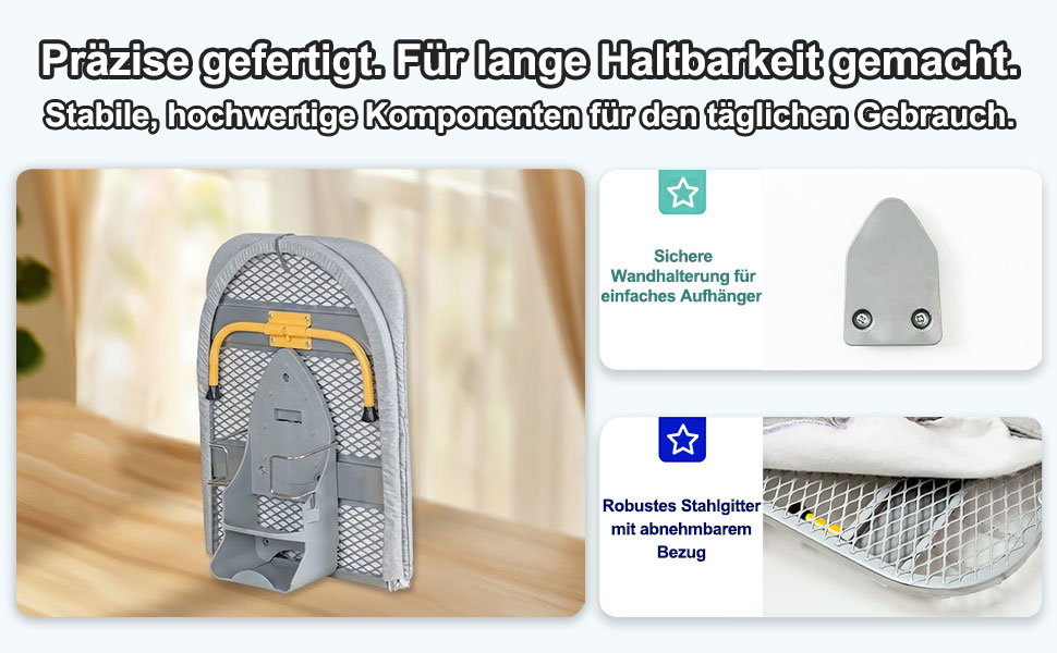 Настінна розкладна дошка для прасування Wandmontierbar з поворотним механізмом 180°, 92 x 31 см, чорна (сіра/жовта)