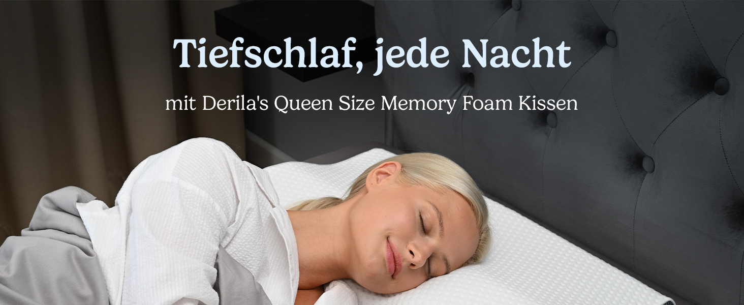 Ортопедична подушка Derila для шиї та голови, Memory Foam, оригінальна. Ергономічна подушка для сну на боці, спині та животі (Queen, 1 шт.)
