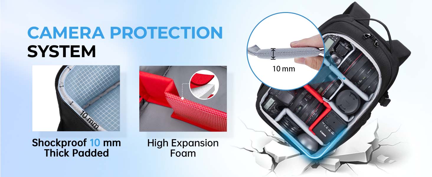 Сумка-рюкзак для фотокамери Bagsmart: водонепроникний рюкзак для фотографів з відділенням для ноутбука 15,6 дюймів, чорний