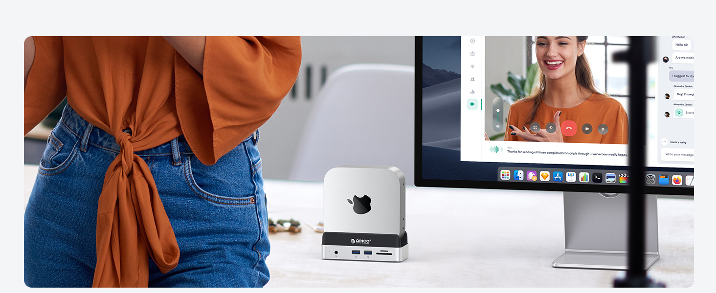 ORICO MiniDock: Док-станція та підставка для Mac mini M4/M4 Pro з корпусом для NVMe SSD, хаб USB-C з 4K HDMI, DisplayPort, SD/TF 3.0, USB-C/A 10Gbps, PD 100W - VS10 (6-in-1, 2TB)