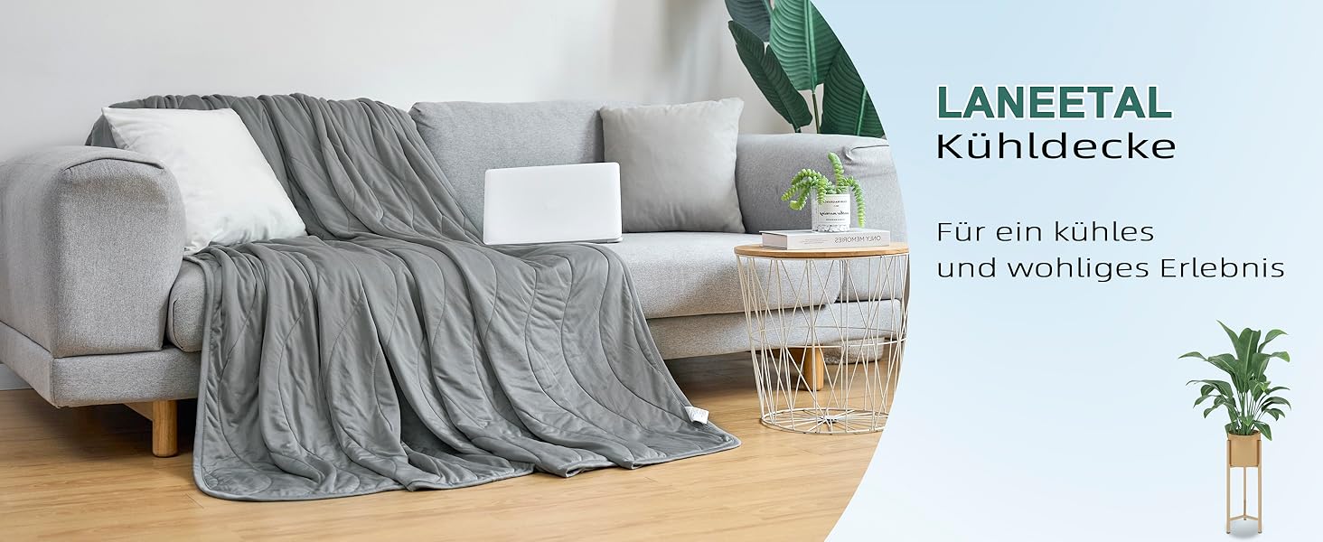 Laneetal легка літня охолоджуюча ковдра Arc-Chill Q-Max >0,45, самохолодна, сіра, 200x220 см, для спальні, дивана, подорожей