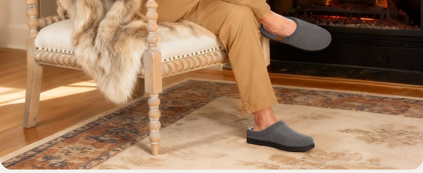 Чоловічі мокасини VeraCosy для дому з піною Memory Foam, зимові пантофлі, сірий колір, розмір 42/43 EU