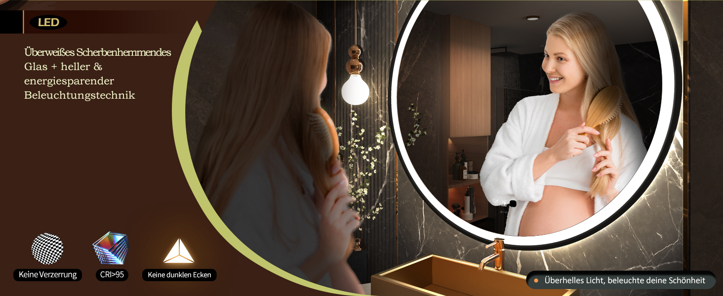 LED дзеркало з сенсором, круглий, індукційне, для макіяжу, з підсвічуванням, регульоване, антизапарник, водонепроникне IP44, для ванної кімнати, настінне, діаметр 70 см