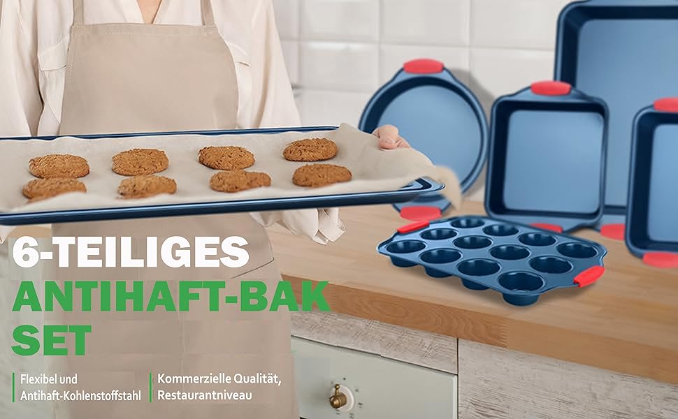 Набір форм для випічки Nutrichef 10 шт. з антипригарним покриттям – для випікання солодкого (печиво) та солоного (пироги, піца). Форми з вуглецевої сталі, без PFOA та PTFE, з силіконовими ручками. Круглі та квадратні форми.