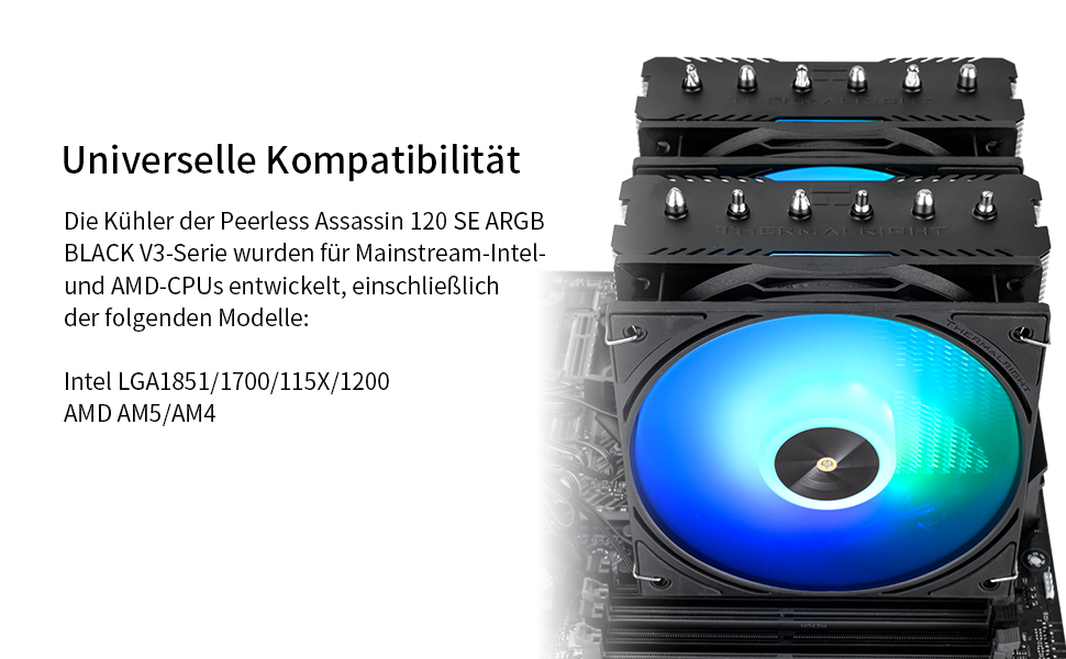 Охолоджувач процесора Thermalright Peerless Assassin 120 SE V3: 6 heatpipes, 2 вентилятори 120mm, AM5/LGA 1700/1851/115X/1200