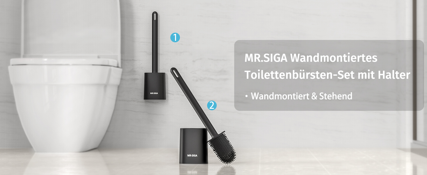 Набір для чищення унітазу Mr.SlGA з тримачем, настінний, компактний, білий, 2 шт. (чорний)