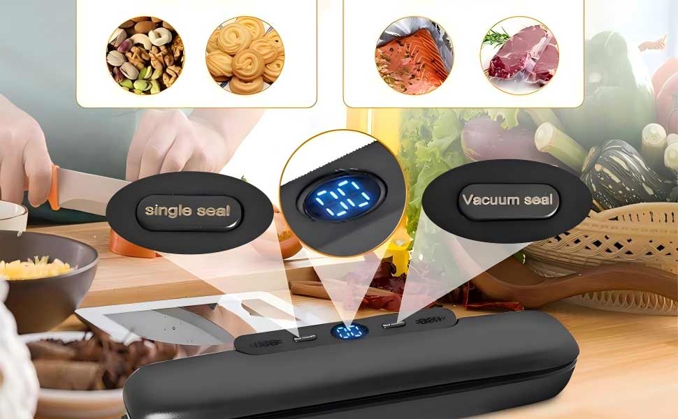 MeteMake Вакууматор автоматичний для продуктів харчування, One-Touch вакуумна запайка, компактна модель (чорний)