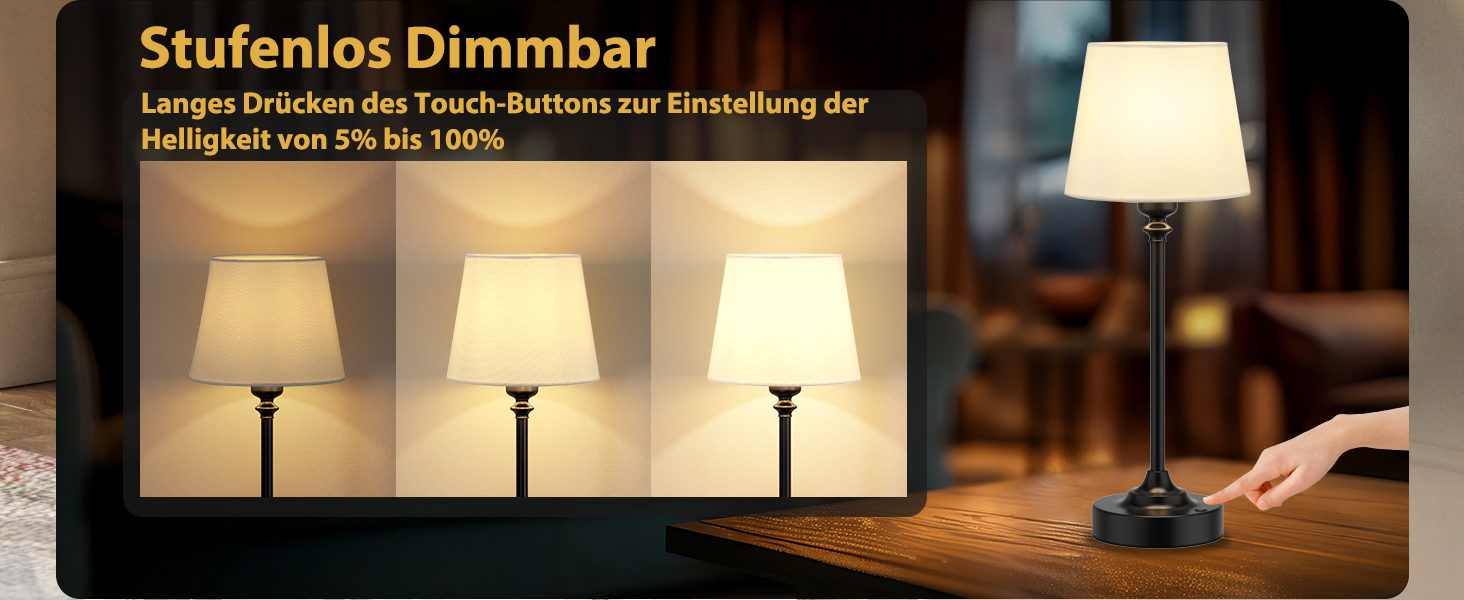 LED настільна лампа бездротова з торшером з льону, торшер для спальні, їдальні, вітальні, з USB-C, регулювання яскравості, 40см, мідь