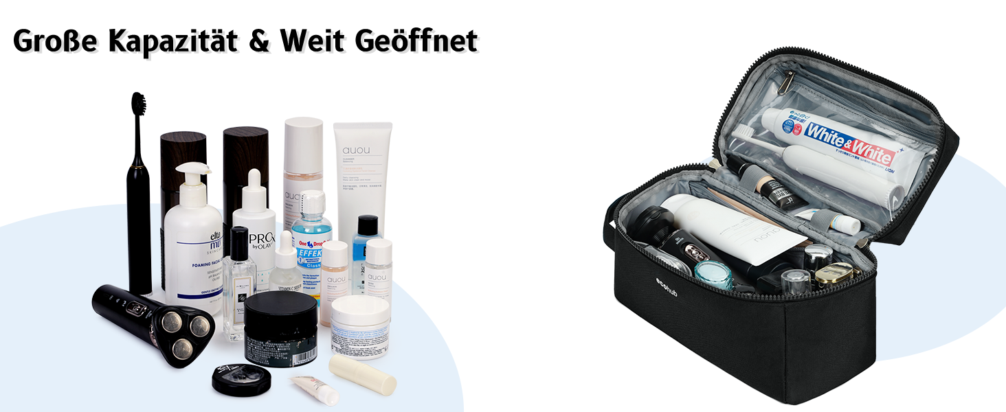 Чоловіча дорожня косметичка ECOHUB, водонепроникна, з відділенням для мокрого та сухого, двома блискавками, темно-синя, L