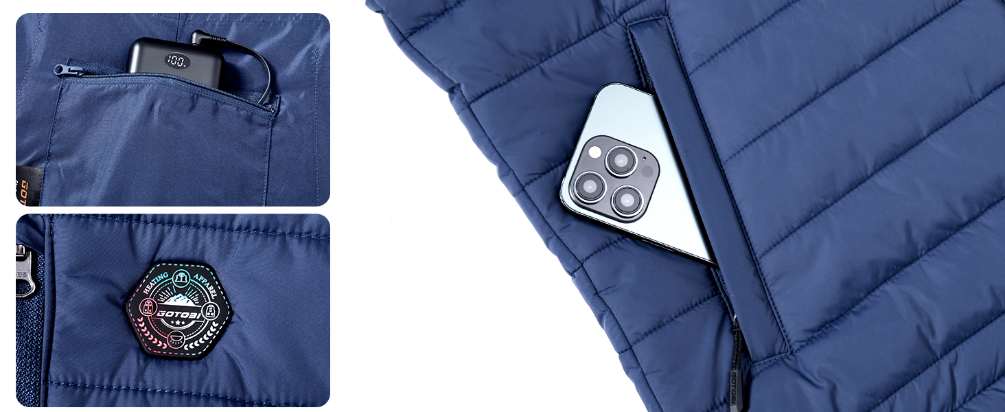 Обогреваемый жилет для мужчин с powerbank 16000mAh - 9 зон обігріву, 3 температурні режими, для активного відпочинку та велоспорту (синій, XL)