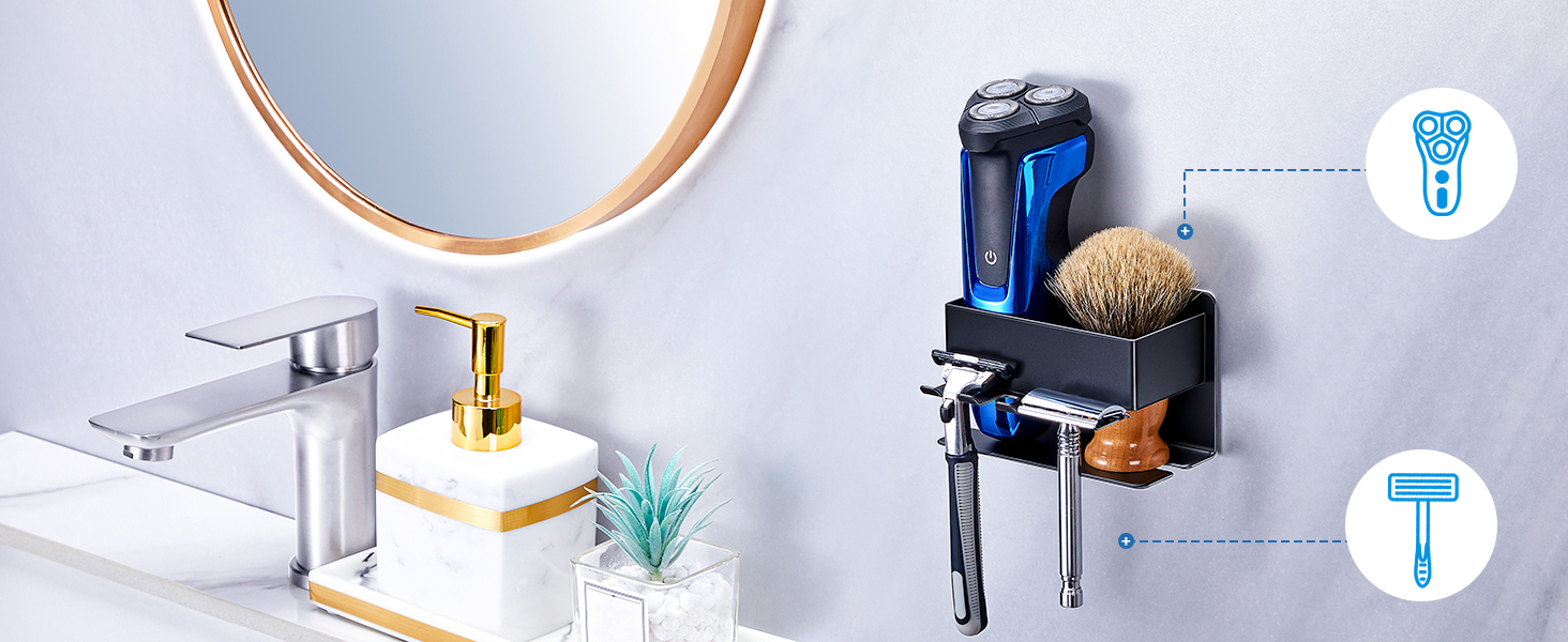 Тримач для зубних щіток настінний, для електричної зубної щітки, з підставкою для насадок, без свердління, чорний, компактний